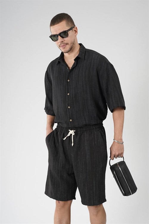Wholesale Mens Black Shirt and Shorts Set