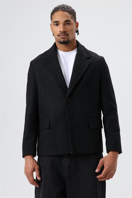Wholesale Mens Black Short Coat with Flap Pockets
