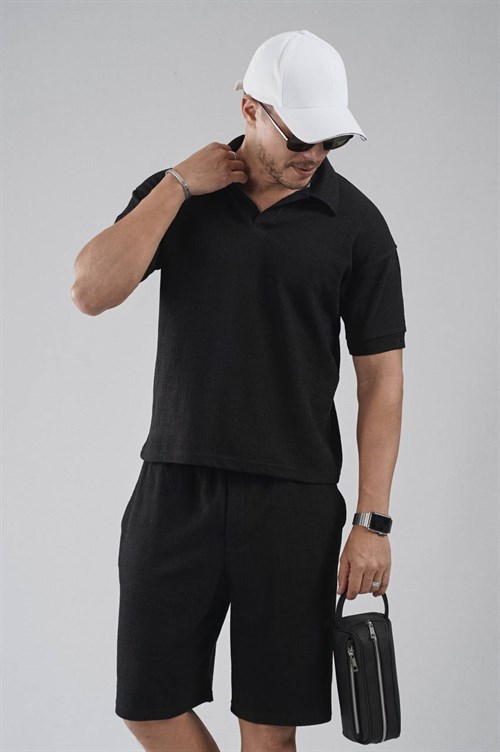 Wholesale Mens Black T-Shirt and Shorts Set