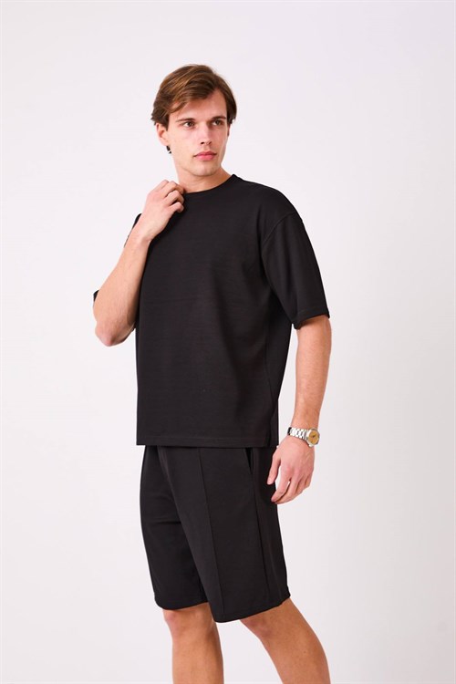 Wholesale Mens Black T-Shirt And Short Set