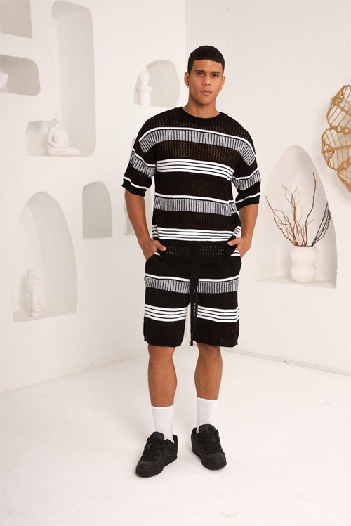 Wholesale Mens Black T-Shirt and Shorts Set