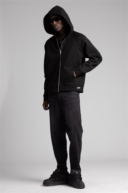 Wholesale Mens Black Zip Sweatshirt 