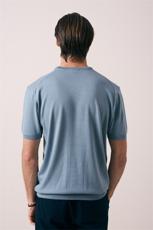 Wholesale Mens Blue Knit Crew-Neck T-Shirt