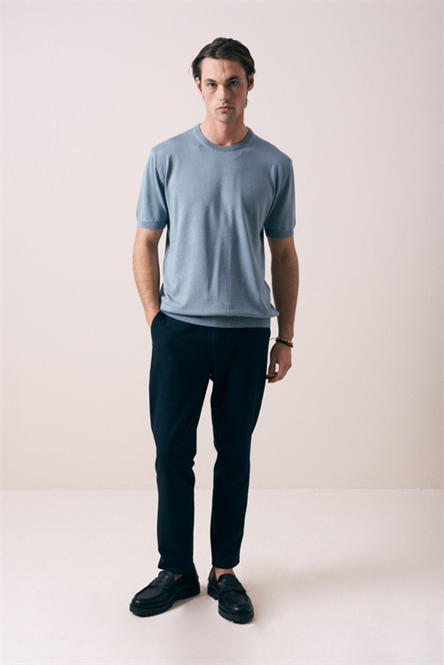 Wholesale Mens Blue Knit Crew-Neck T-Shirt