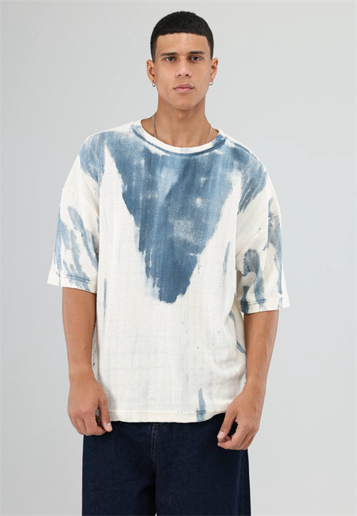 Wholesale Mens Blue Knit Crew-Neck T-Shirt