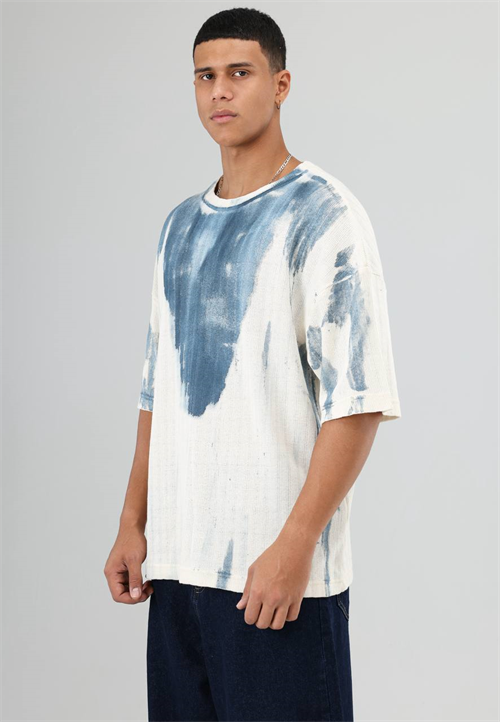 Wholesale Mens Blue Knit Crew-Neck T-Shirt
