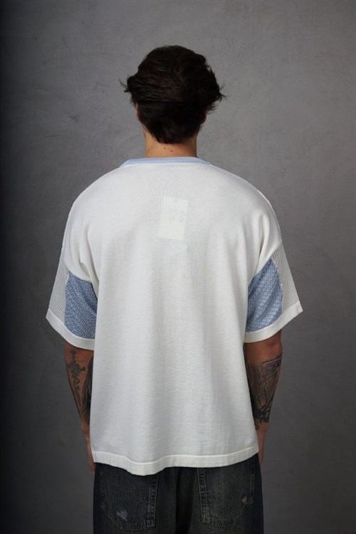 Wholesale Mens Blue Knit Crew-Neck T-Shirt