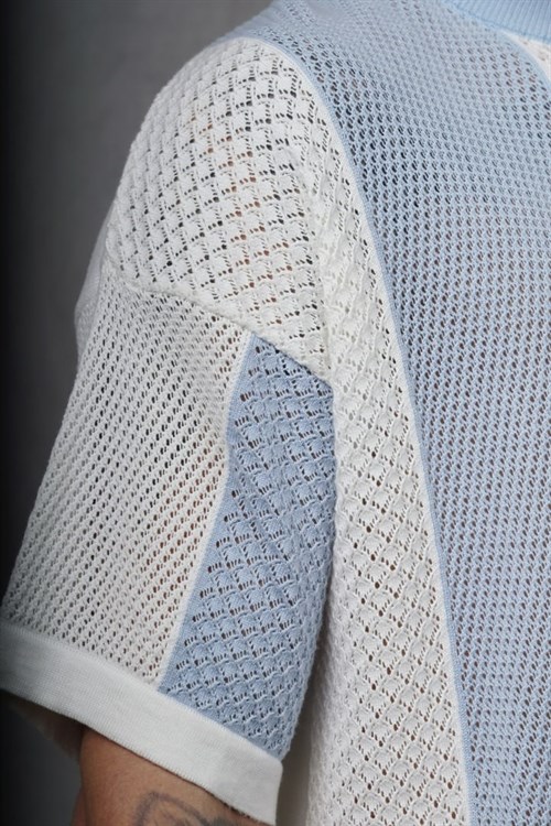 Wholesale Mens Blue Knit Crew-Neck T-Shirt