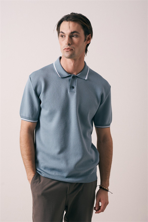 Wholesale Mens Blue Knit Polo Shirt
