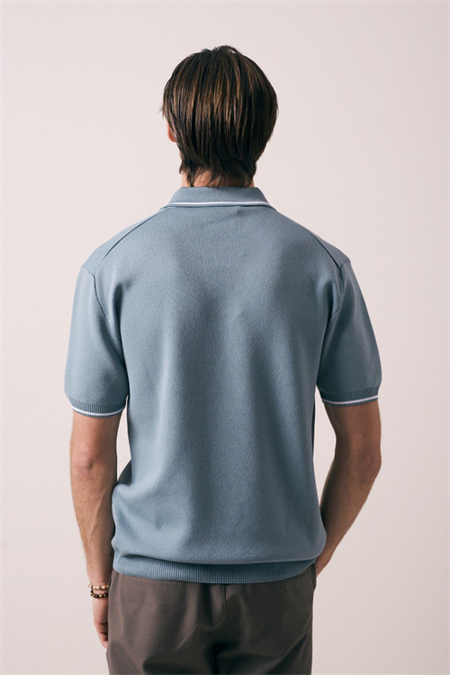 Wholesale Mens Blue Knit Polo Shirt