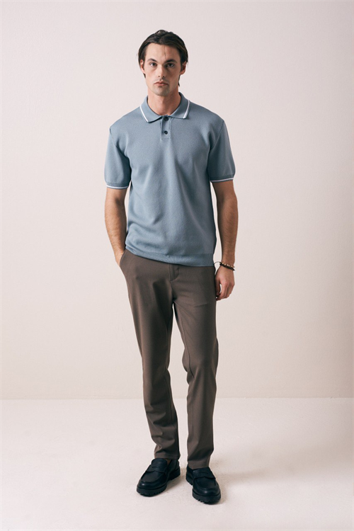 Wholesale Mens Blue Knit Polo Shirt