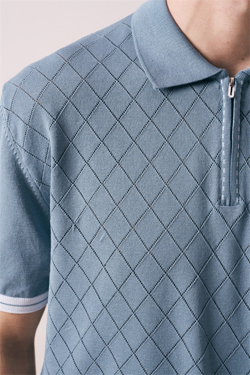 Wholesale Mens Blue Knit Polo Shirt