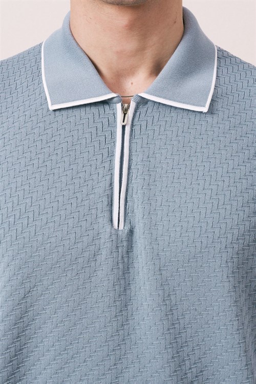 Wholesale Mens Blue Knit Polo T-Shirt