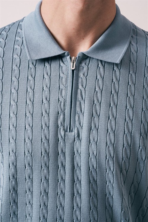 Wholesale Mens Blue Knit Polo T-Shirt