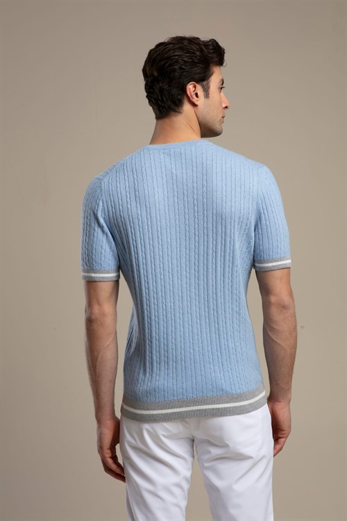 Wholesale Mens Blue Knit Polo T-Shirt