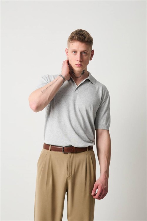 Wholesale Mens Blue Knit Polo T-Shirt
