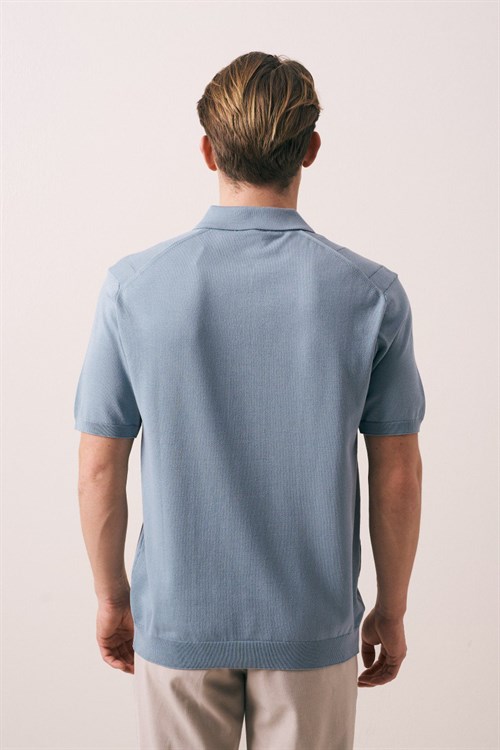 Wholesale Mens Blue Knit Polo T-Shirt
