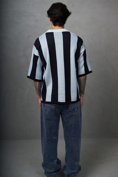 Wholesale Mens Blue Knit Polo T-Shirt