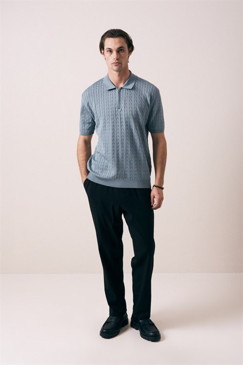 Wholesale Mens Blue Knit Polo T-Shirt