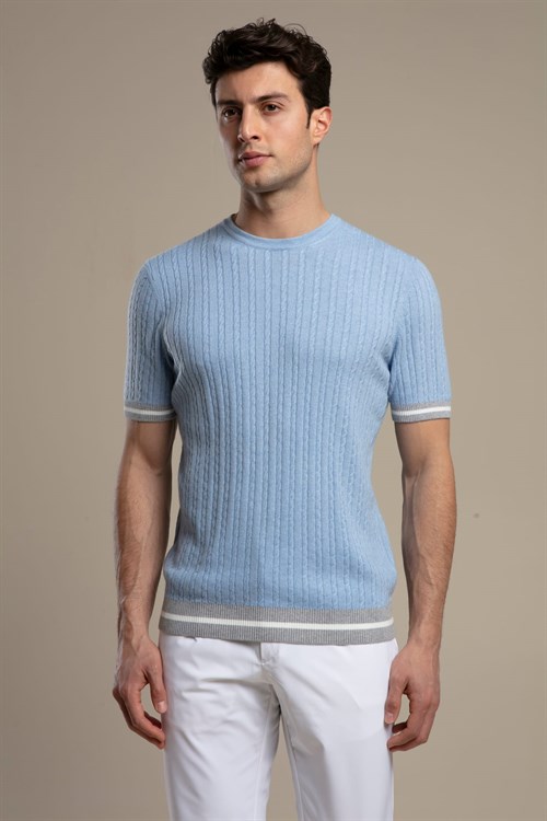 Wholesale Mens Blue Knit Polo T-Shirt