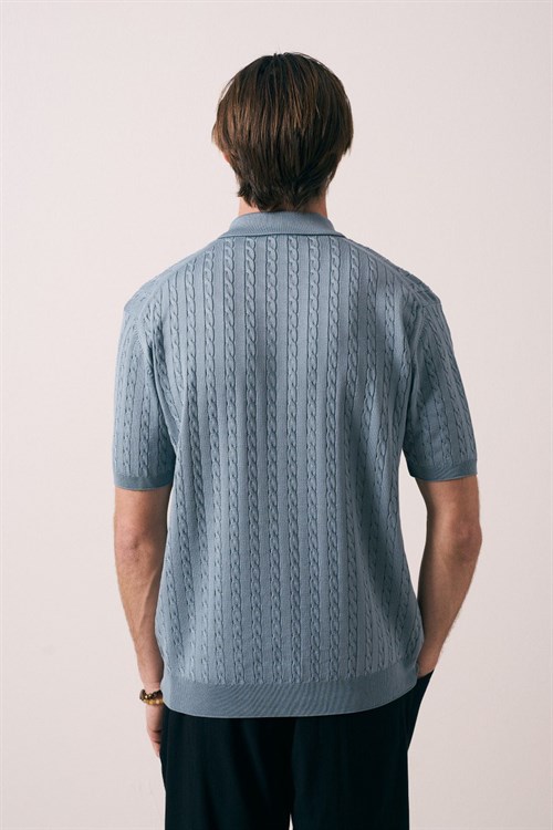 Wholesale Mens Blue Knit Polo T-Shirt
