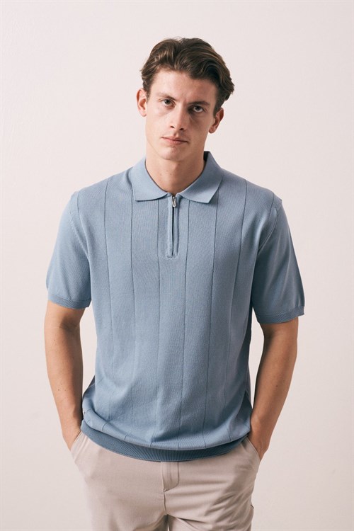 Wholesale Mens Blue Knit Polo T-Shirt