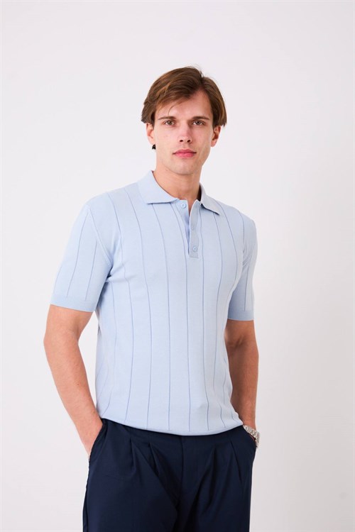 Wholesale Mens Blue Knit Polo T-Shirt