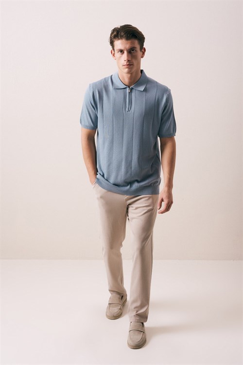 Wholesale Mens Blue Knit Polo T-Shirt