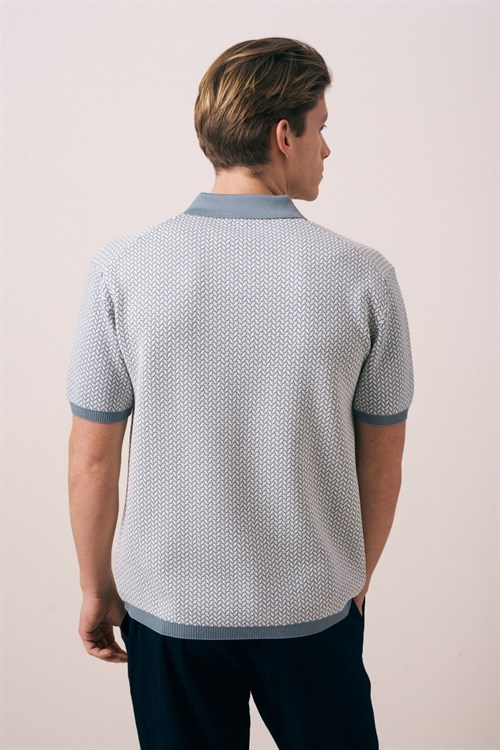 Wholesale Mens Blue Knit Polo T-Shirt