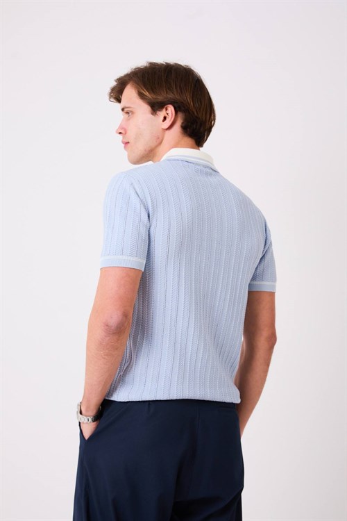 Wholesale Mens Blue Knit Polo T-Shirt