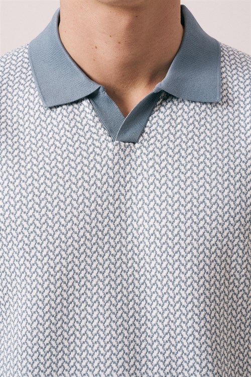 Wholesale Mens Blue Knit Polo T-Shirt