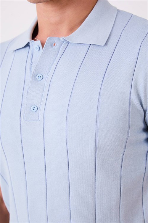 Wholesale Mens Blue Knit Polo T-Shirt