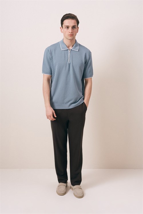 Wholesale Mens Blue Knit Polo T-Shirt