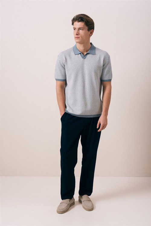 Wholesale Mens Blue Knit Polo T-Shirt