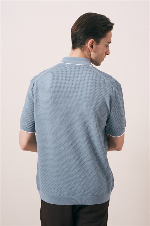 Wholesale Mens Blue Knit Polo T-Shirt