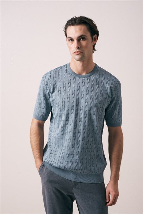 Wholesale Mens Blue Knit T-Shirt