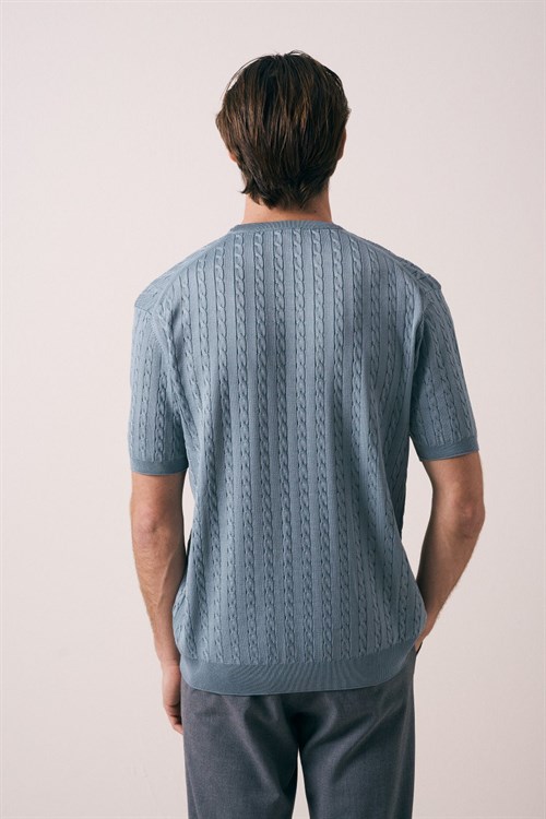 Wholesale Mens Blue Knit T-Shirt