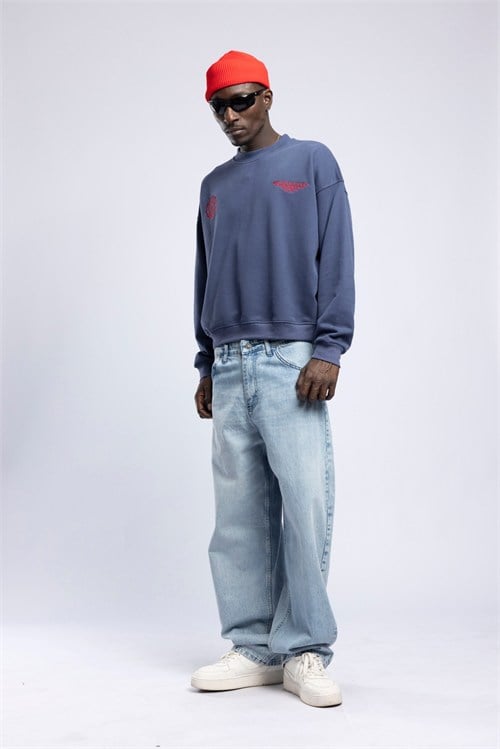 Wholesale Mens Blue Printed Sweatshirt 