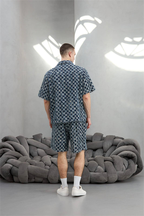 Wholesale Mens Blue Shirt and Shorts Set