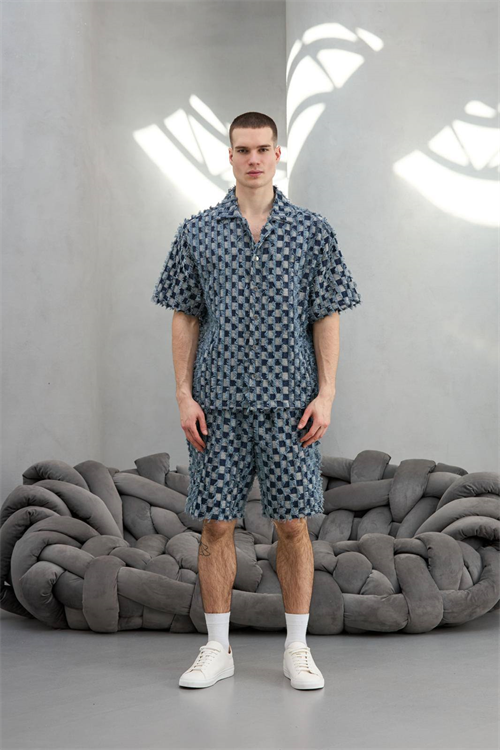 Wholesale Mens Blue Shirt and Shorts Set