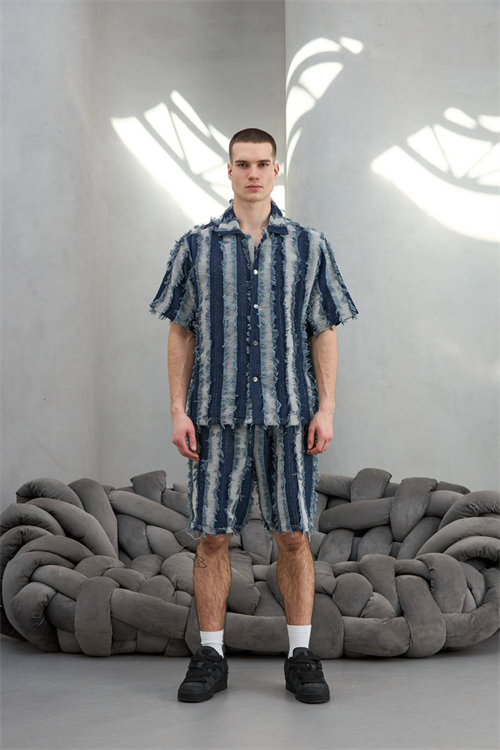 Wholesale Mens Blue Shirt and Shorts Set