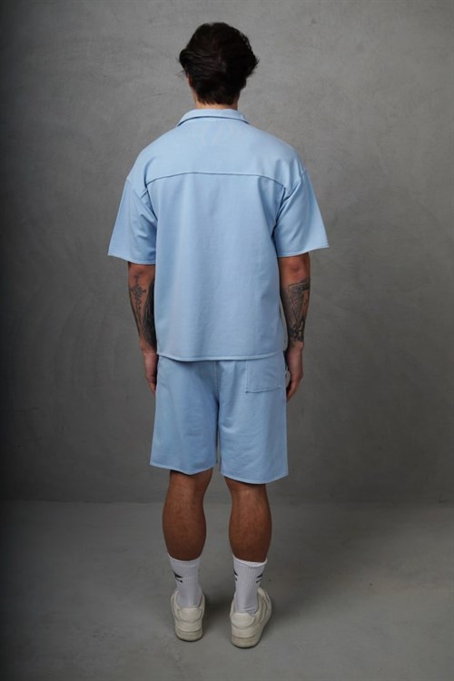 Wholesale Mens Blue Shirt and Shorts Set
