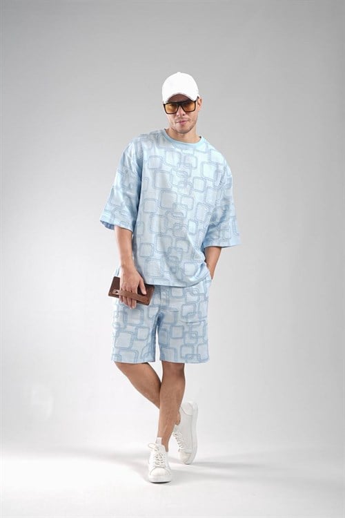Wholesale Mens Blue T-Shirt and Shorts Set