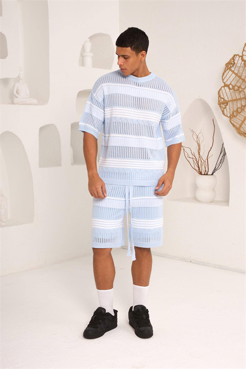 Wholesale Mens Blue T-Shirt and Shorts Set