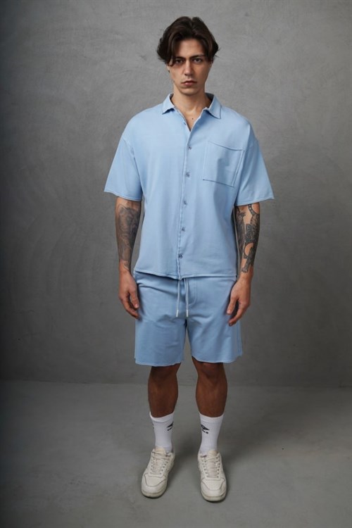 Wholesale Mens Blue Shirt and Shorts Set
