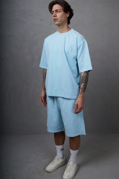 Wholesale Mens Blue T-Shirt and Shorts Set