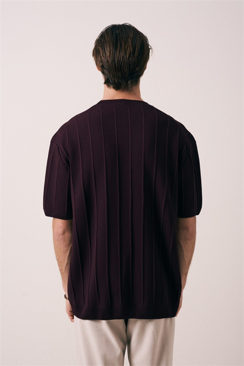 Wholesale Mens Bordeaux Knit Crew-Neck T-Shirt