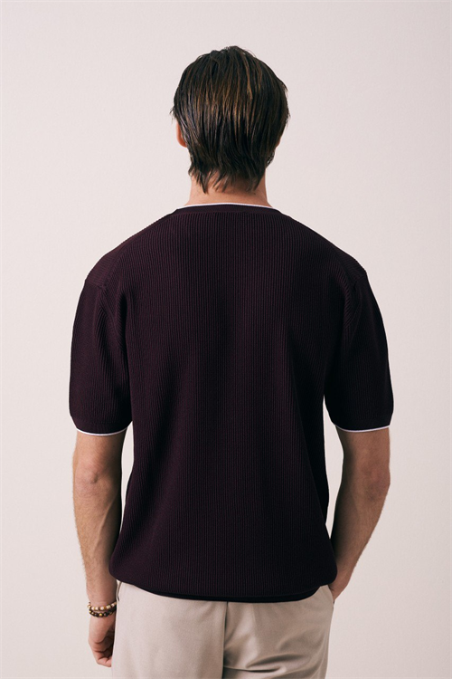 Wholesale Mens Bordeaux Knit Crew-Neck T-Shirt