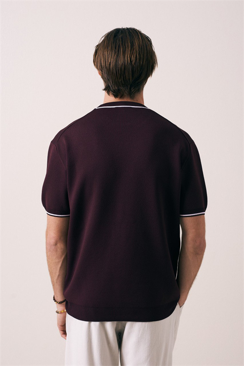 Wholesale Mens Bordeaux Knit Crew-Neck T-Shirt