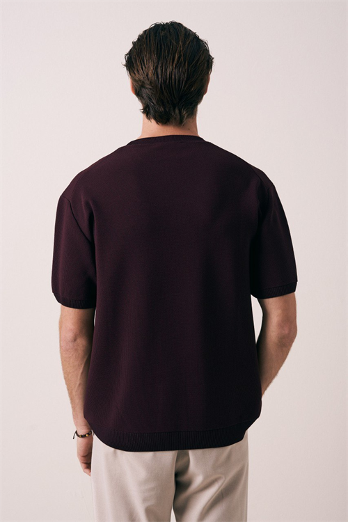 Wholesale Mens Bordeaux Knit Crew-Neck T-Shirt